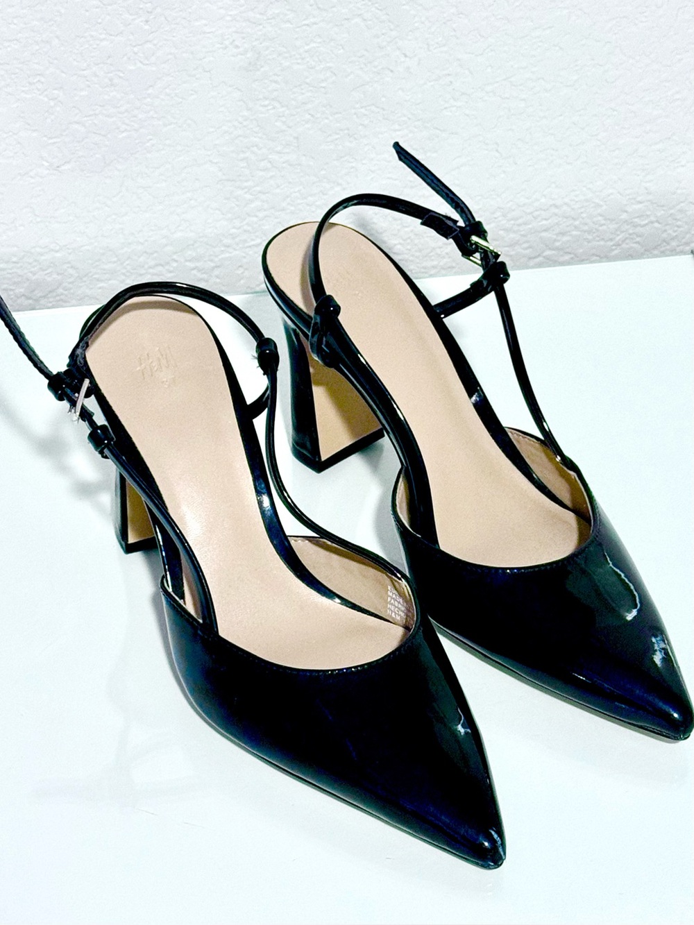 H&M Black Patent Pointed Slingback Heels NWOT Size 7